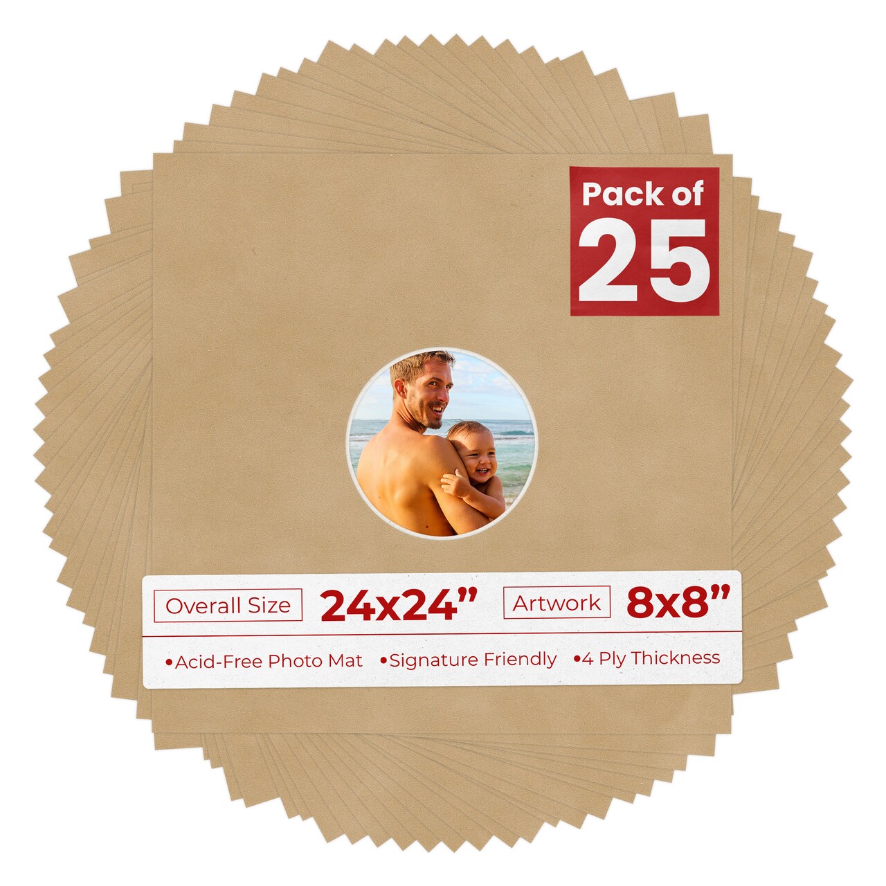 Beige Suede Mat Board for 24x24 Frames - Circle Opening for 8x8 Photos